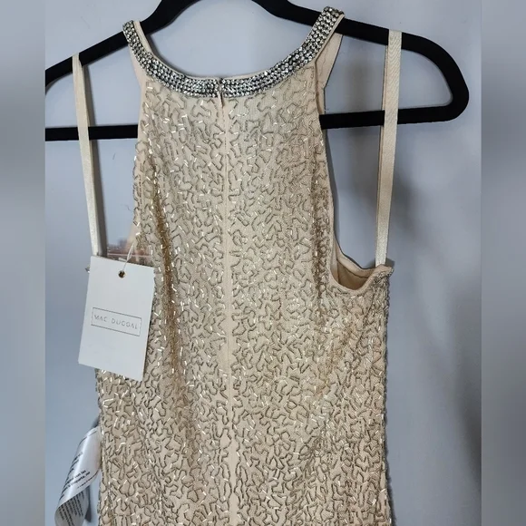 Mac Duggal BEADED SLEEVELESS HIGH NECK COLUMN GOWN size 10  Nude Silver - Picture 6 of 15